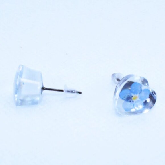 Handmade Heart Shape Real Forget Me Not Earrings/Forget-me-not stud earrings - Picture 3 of 7